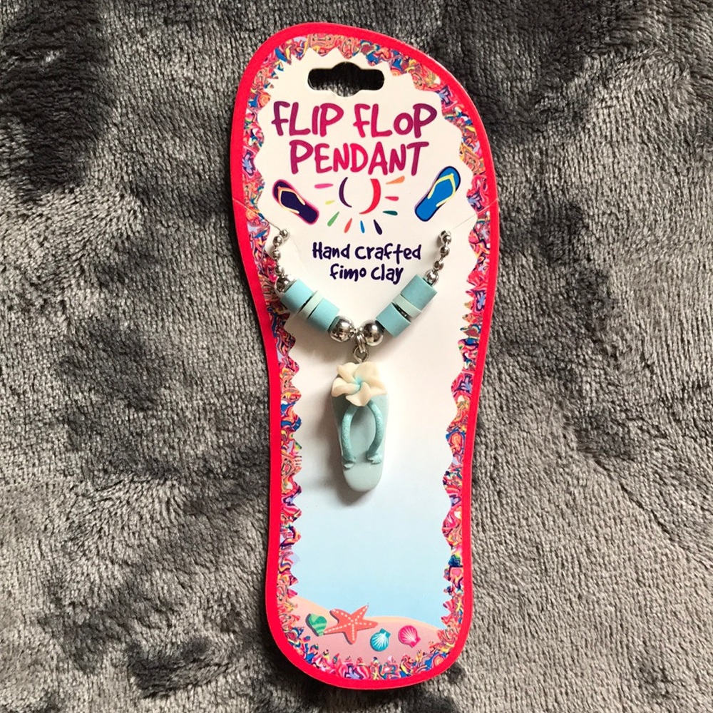 Blue and White Flower flip flop necklace